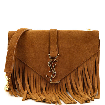 Saint Laurent Classic Monogram Fringe Crossbody Bag Suede Small