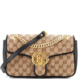 Gucci GG Marmont Flap Bag Diagonal Quilted GG Canvas Small