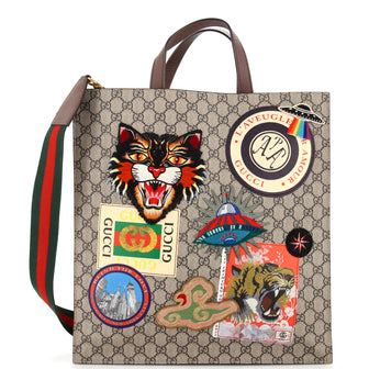 Gucci Courrier Convertible Soft Open Tote GG Coated Canvas with Applique North South