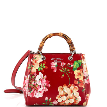 Gucci Bamboo Shopper Tote Blooms Print Leather Mini