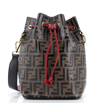 Fendi Mon Tresor Bucket Bag Zucca Embossed Leather Small