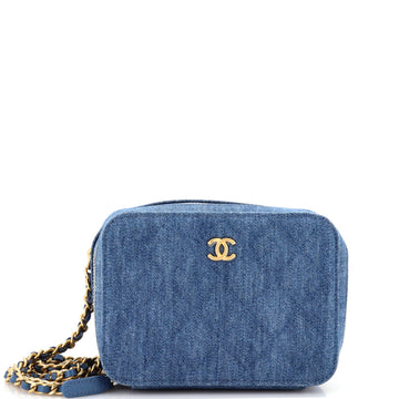 Chanel Pearl Crush Zip Around Vanity Case with Chain Quilted Denim Mini