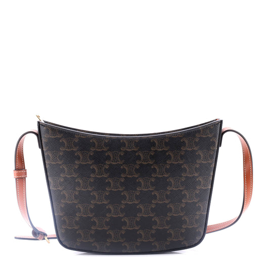 Celine Croque Hobo Triomphe Coated Canvas Medium Brown 292525100