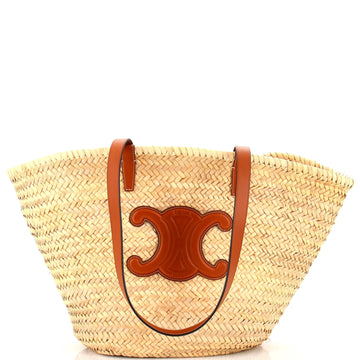 Celine Triomphe Basket Shoulder Bag Raffia with Leather Medium