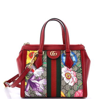 Gucci Ophidia Top Handle Tote Flora GG Coated Canvas Small