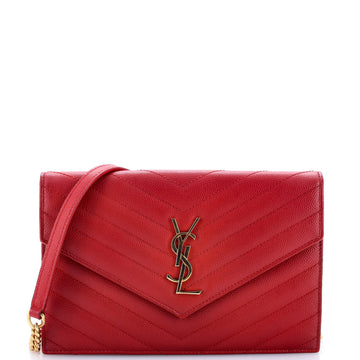 Saint Laurent Classic Monogram Wallet on Chain Matelasse Chevron Leather Small