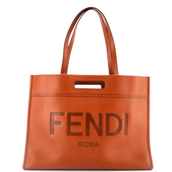 Fendi Logo Cutout Handle Shopper Tote Leather Large