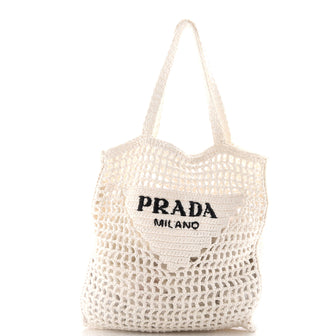 Prada Triangle Logo Open Tote Raffia