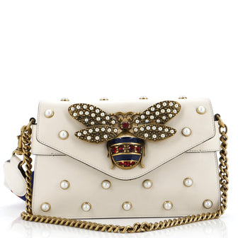 Gucci Broadway Pearly Bee Shoulder Bag Embellished Leather Mini