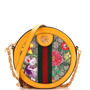 Gucci Ophidia Round Shoulder Bag Flora GG Coated Canvas Mini