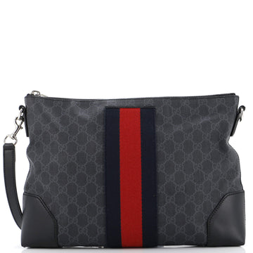 Gucci Web Zip Flat Messenger GG Coated Canvas Medium
