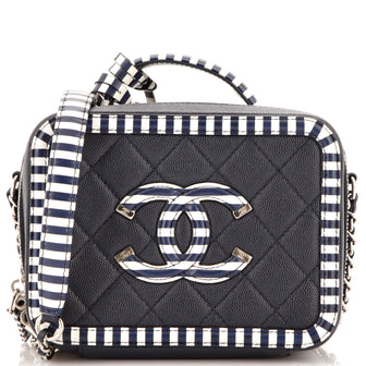 Chanel Filigree Vanity Case Quilted Caviar with Striped Leather Medium