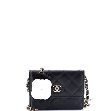 Chanel Camellia Bow Flap Card Holder with Chain Quilted Lambskin