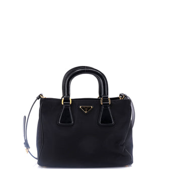 Prada Convertible Top Handle Tote Tessuto with Vernice Saffiano Leather Small