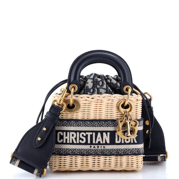 Christian Dior Lady Dior Bag Wicker and Oblique Canvas Mini