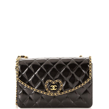 Chanel Heart Chain Flap Bag Quilted Patent Small