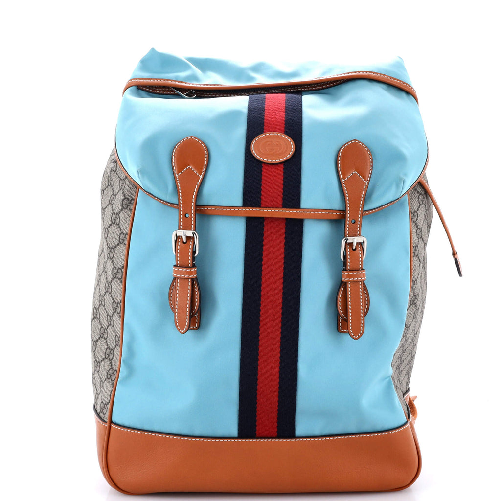 バッグ clowGUCCI Gucci Interlocking G Patch Flap Buckle Backpack Nylon and GG