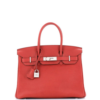 Hermes Birkin Handbag Red Togo with Palladium Hardware 30
