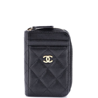 Chanel CC Card Holder Zip Coin Purse Quilted Caviar