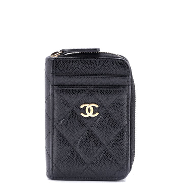 Chanel CC Card Holder Zip Coin Purse Quilted Caviar