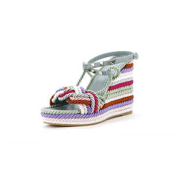 Valentino Garavani Women's Rockstud Torchon Espadrille Wedge Sandals Leather and Cord