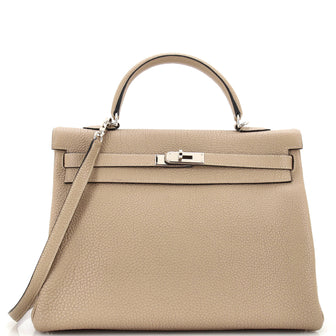 Hermes Kelly Handbag Grey Togo with Palladium Hardware 35