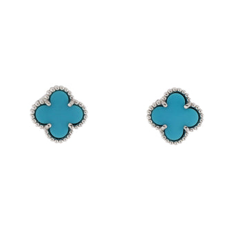Van Cleef & Arpels Sweet Alhambra Stud Earrings 18K White Gold and Turquoise