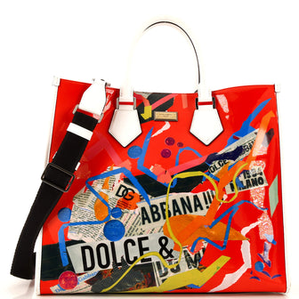 Dolce & Gabbana Abstract Convertible Open Tote Printed Polyurethane and Leather