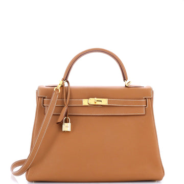 Hermes Kelly Handbag Brown Togo with Gold Hardware 32