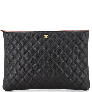 Chanel O Case Clutch Quilted Caviar Large