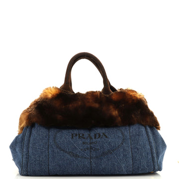 Prada Canapa Tote Denim and Fur Large