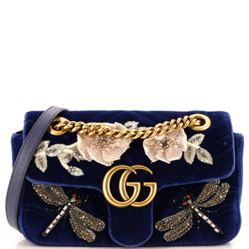 Gucci GG Marmont Flap Bag Embellished Matelasse Velvet Mini