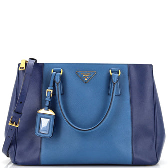 Prada Bicolor Double Zip Lux Tote Saffiano Leather Medium