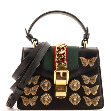 Gucci Sylvie Top Handle Bag Embellished Leather Mini