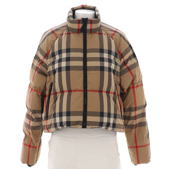 Burberry Women's Alsham Cropped Puffer Jacket Quilted Vintage Check Polyester with Down