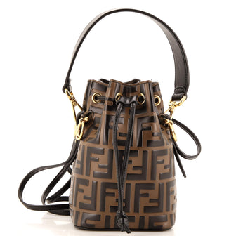 Fendi Mon Tresor Bucket Bag Zucca Embossed Leather Mini