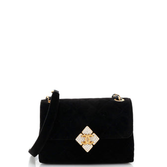 Chanel Diamond Lock CC Flap Bag Quilted Velvet with Crystals Mini
