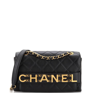 Chanel Logo Enchained Flap Bag Quilted Calfskin Small