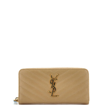 Saint Laurent Classic Monogram Zip Around Wallet Matelasse Chevron Leather