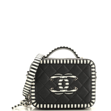 Chanel Filigree Vanity Case Quilted Caviar with Striped Leather Small
