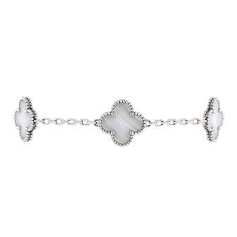 Van Cleef & Arpels Vintage Alhambra 5 Motifs Bracelet 18K White Gold and Chalcedony