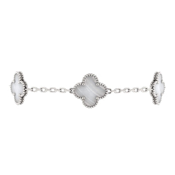 Van Cleef & Arpels Vintage Alhambra 5 Motifs Bracelet 18K White Gold and Chalcedony