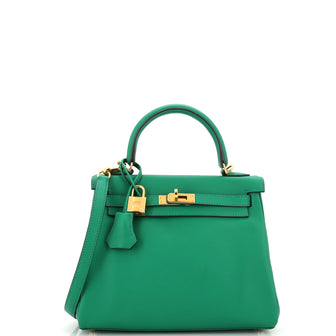 Hermes Kelly Handbag Green Swift with Gold Hardware 25
