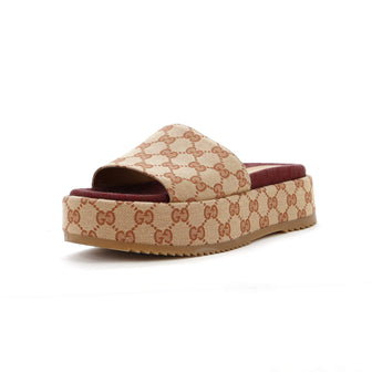 Gucci Women's Angelina Platform Slide Sandals GG Canvas