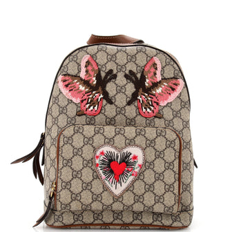 Gucci Zip Pocket Backpack Embroidered GG Coated Canvas Small