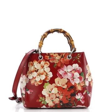 Gucci Bamboo Shopper Tote Blooms Print Leather Mini