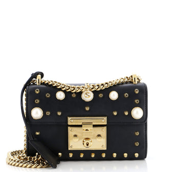 Gucci Pearly Padlock Shoulder Bag Studded Leather Small