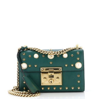 Gucci Pearly Padlock Shoulder Bag Studded Leather Small