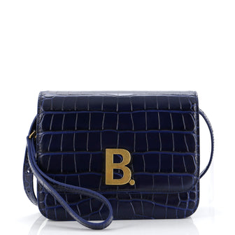 Balenciaga B. Dot Flap Bag Crocodile Embossed Leather Small