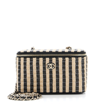 Chanel Classic Vanity Case with Chain Striped Raffia and Jute Small